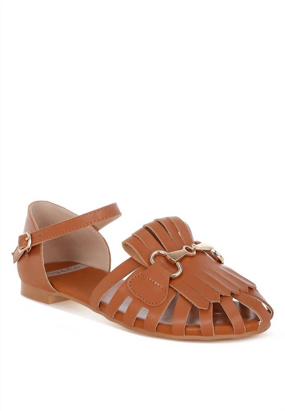 NEW RAG COMPANY women's ramita horsebit fringe flat sandals in tan